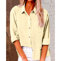 Buttoned Long Sleeve Pocket Design Shirt - yellow