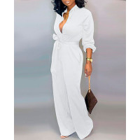 Buttoned Pocket Design Casual Jumpsuit - white