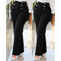 Buttoned Straight Leg Work Pants - black