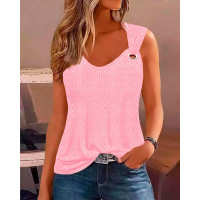 Cable Textured Eyelet Casual Tank Top - pink