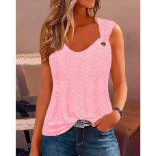 Cable Textured Eyelet Casual Tank Top - pink