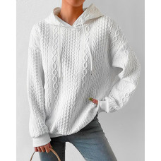 Cable Textured Hooded Sweatshirt - white