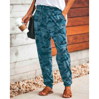 Camo Print Drawstring Pocket Design Sweatpants - blue