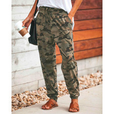 Camo Print Drawstring Pocket Design Sweatpants - coffee