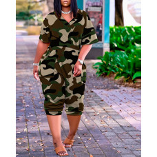 Camouflage Print Half Sleeve Jumpsuit - camoflage