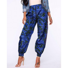 Camouflage Print High Waist Harem Pants - blue