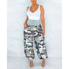 Camouflage Print High Waist Pocket Design Harem Pants - camoflage