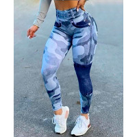 Camouflage Print High Waist Skinny Pants - Multicolor