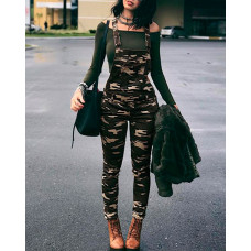 Camouflage Print Pocket Design Suspender Jumpsuit - Multicolor