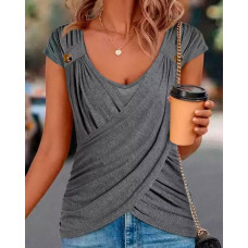 Cap Sleeve Ruched Wrap Top - gray