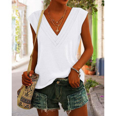 Cap Sleeve V-Neck Ruched Casual T-shirt - white