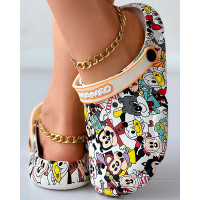 Cartoon Graphic Print Hollow Out Beach Clog Slippers - Multicolor