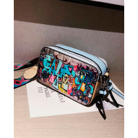 Cartoon Letter Graphic Zipper Design Shoulder Bag - blue