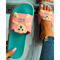 Cartoon Letter Pattern Colorblock Casual Slippers - pink