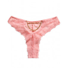 Chain Decor Crochet Lace Thong Panty - pink