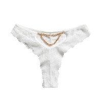 Chain Decor Crochet Lace Thong Panty - white