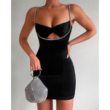 Chain Decor Cutout Bodycon Dress - black