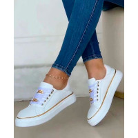 Chain Decor Lace-up Platform Casual Sports Sneakers - white