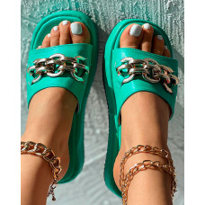 Chain Decor Summer Beach Muffin Slippers - green