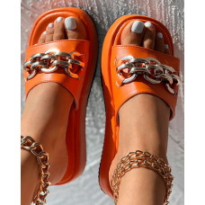 Chain Decor Summer Beach Muffin Slippers - orange