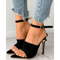 Chain Strap Pointed Toe Stiletto Heel - black