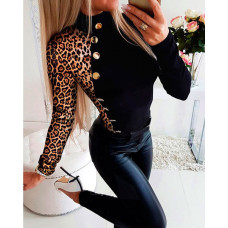 Cheetah Print Buttoned Long Sleeve Top - Leopard