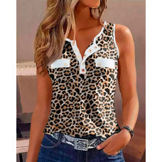 Cheetah Print Buttoned Tank Top - Leopard