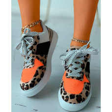 Cheetah Print Colorblock Lace-up Sneakers - Leopard