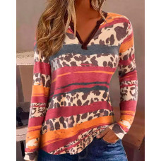 Cheetah Print Colorblock V-Neck Top - Multicolor