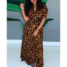 Cheetah Print Pocket Design Maxi Dress - Leopard