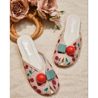 Cherry Print Peep Toe Slippers - red