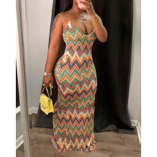 Chevron Pattern Cami Maxi Dress - Multicolor