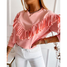 Chevron Tassel Drop Shoulder Top - pink