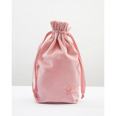 ChicMe Letter Embroidery Velour Drawstring Bag Velvet Cosmetic Travel Bag - pink