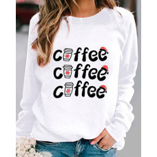 Christmas Coffee Letter Print Long Sleeve Top - white