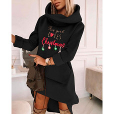 Christmas Contrast Sequin Pattern Sweatshirt Dress - black