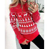 Christmas Fair Isle Pattern Knitted Sweater - red