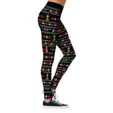 Christmas Fair Isle Pattern Print Leggings - black