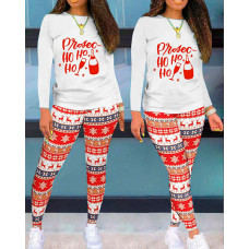 Christmas Fair Isle Pattern Print Long Sleeve Top & Pants Set - red