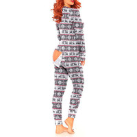 Christmas Functional Buttoned Flap Adults Pajamas - gray