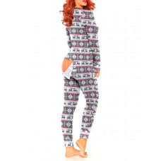 Christmas Functional Buttoned Flap Adults Pajamas - gray