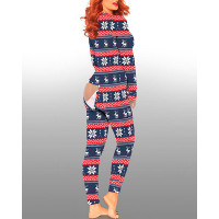 Christmas Functional Buttoned Flap Adults Pajamas - Multicolor