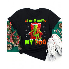 Christmas Graphic Cartoon Dog Letter Print T-shirt - black