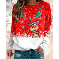 Christmas Graphic Elk Print Long Sleeve Sweatshirt - red