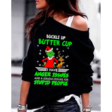 Christmas Graphic Letter Print Cold Shoulder Long Sleeve Top - black