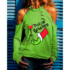 Christmas Graphic Letter Print Cutout Top - green