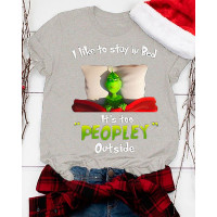 Christmas Graphic Letter Print Short Sleeve T-shirt - gray