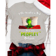 Christmas Graphic Letter Print Short Sleeve T-shirt - gray