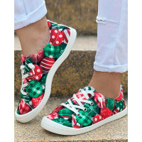 Christmas Graphic Print Lace-up Canvas Slip-On - green