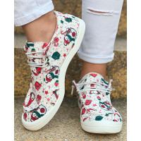 Christmas Graphic Print Lace-up Canvas Slip-On - white&red